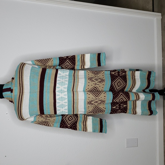 Love Women Cotton Blend Knit Southwestern Asymmetric Long Line Cardigan Size M/L - Picture 7 of 14